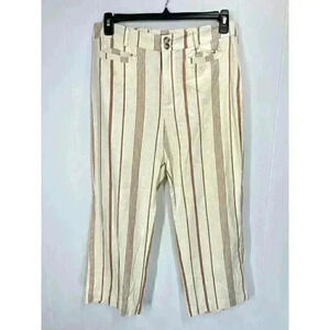 ModCloth Cropped Pants Women’s 12 New Opportunity Linen Blend Ivory Stripe Boho